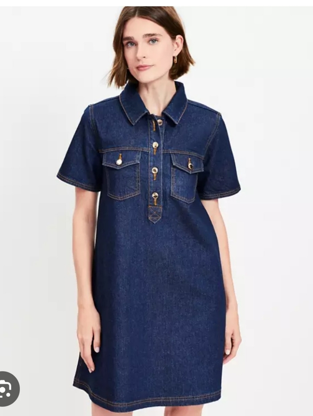 LOFT Dark Blue Denim Polo-Style Shirt Dress
